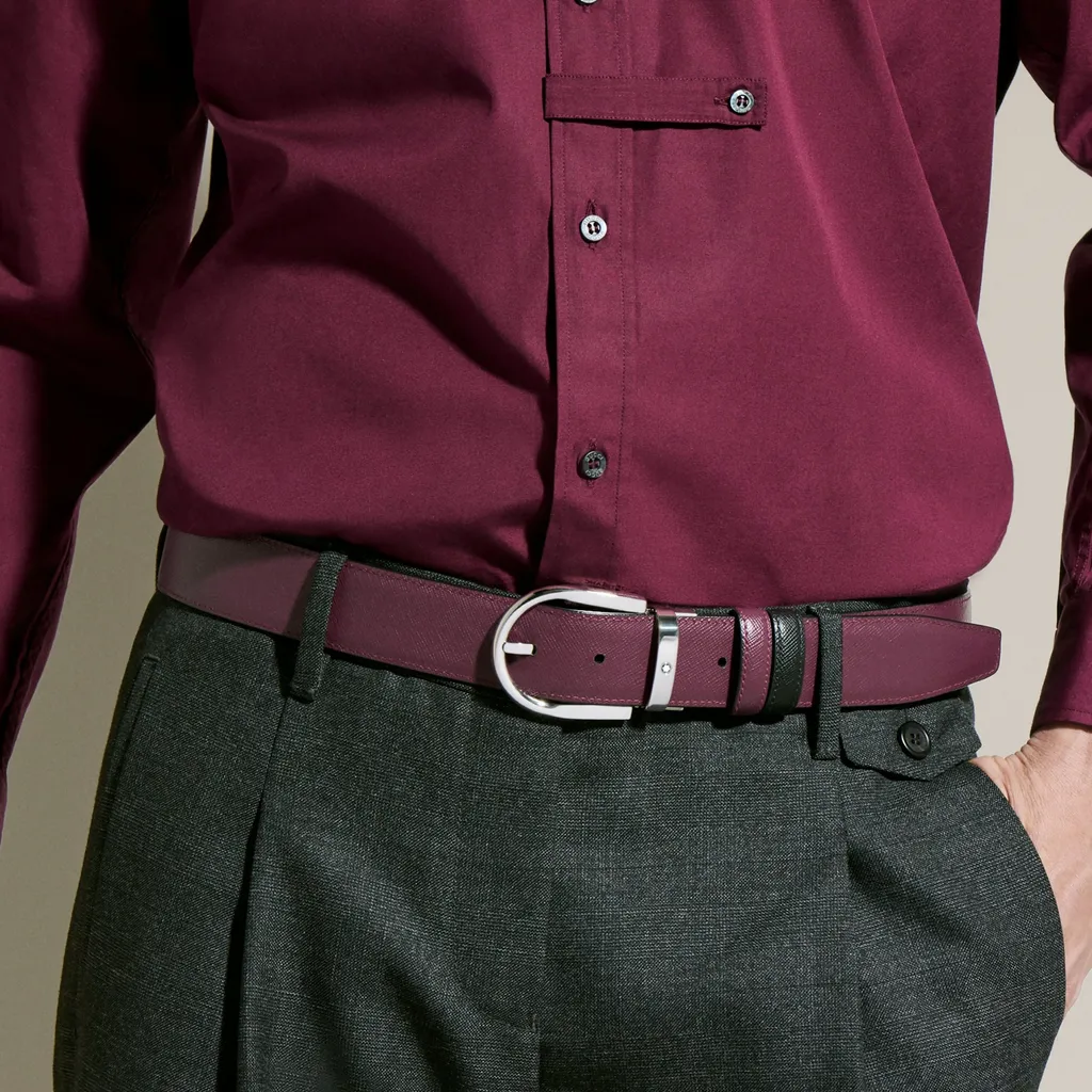 Horseshoe Buckle Black/Cassis 35Mm Reversible Leather Belt
