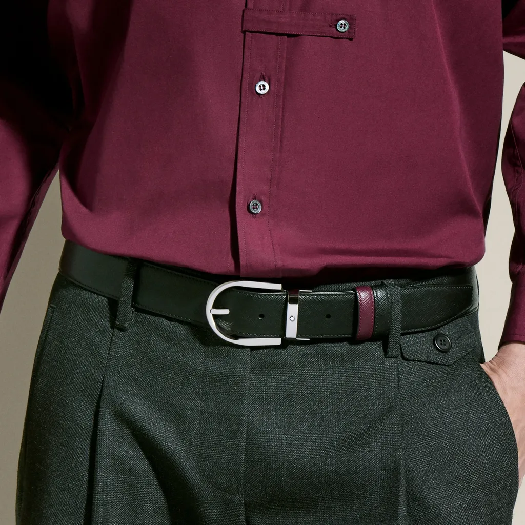 Horseshoe Buckle Black/Cassis 35Mm Reversible Leather Belt