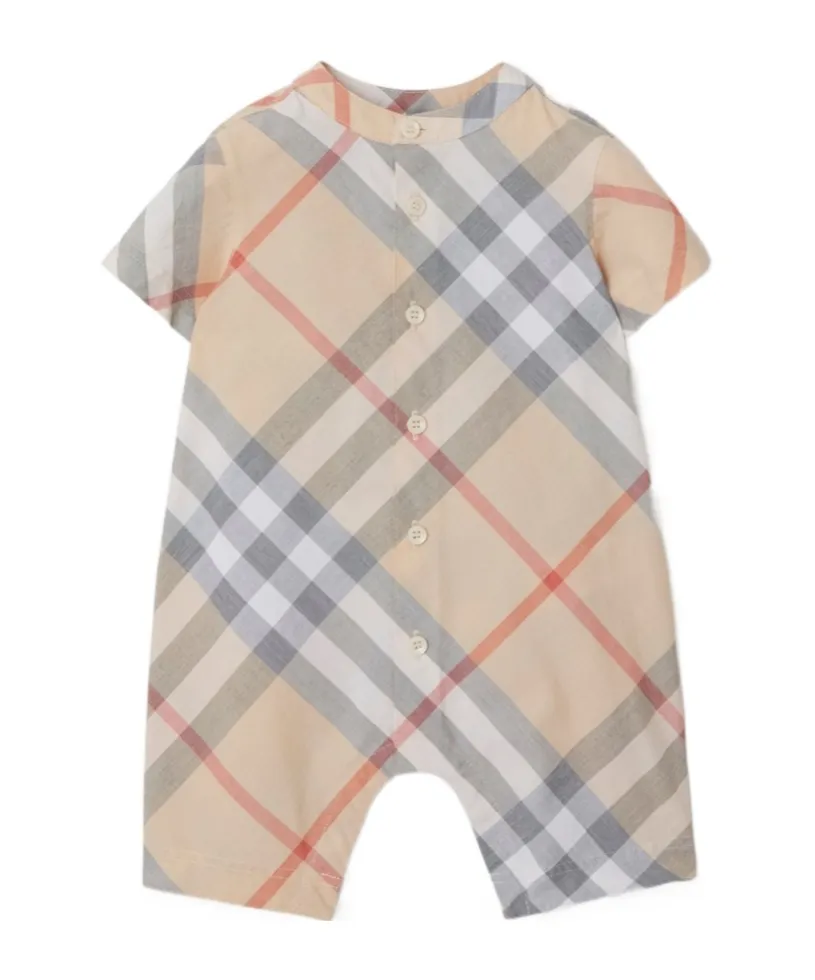Burberry Kids Checked Romper And Cap Set