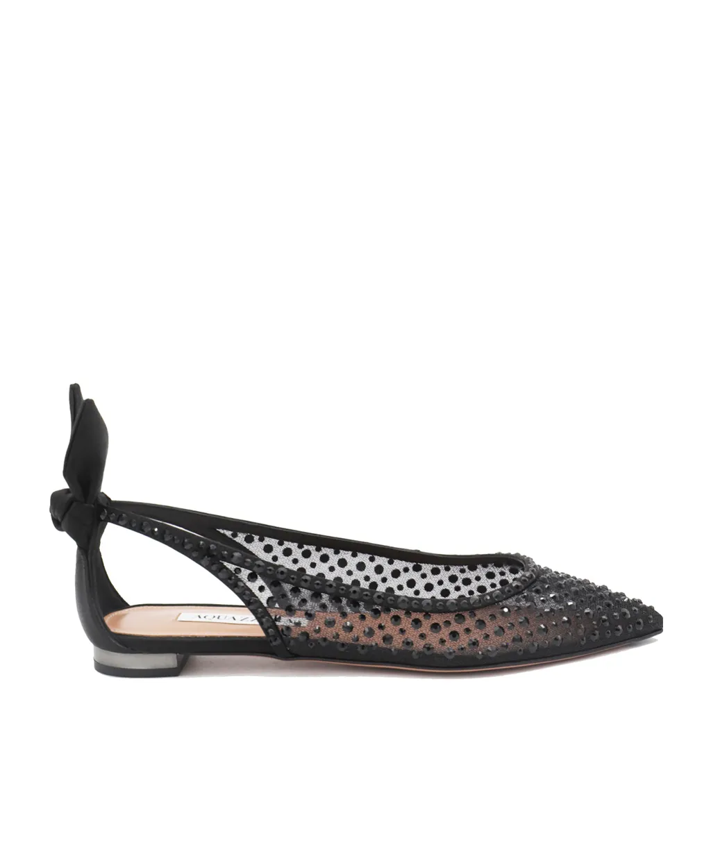 Aquazzura Bow Tie Embellished Tulle Flat