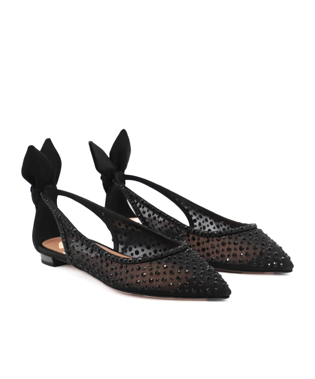 Aquazzura Bow Tie Embellished Tulle Flat