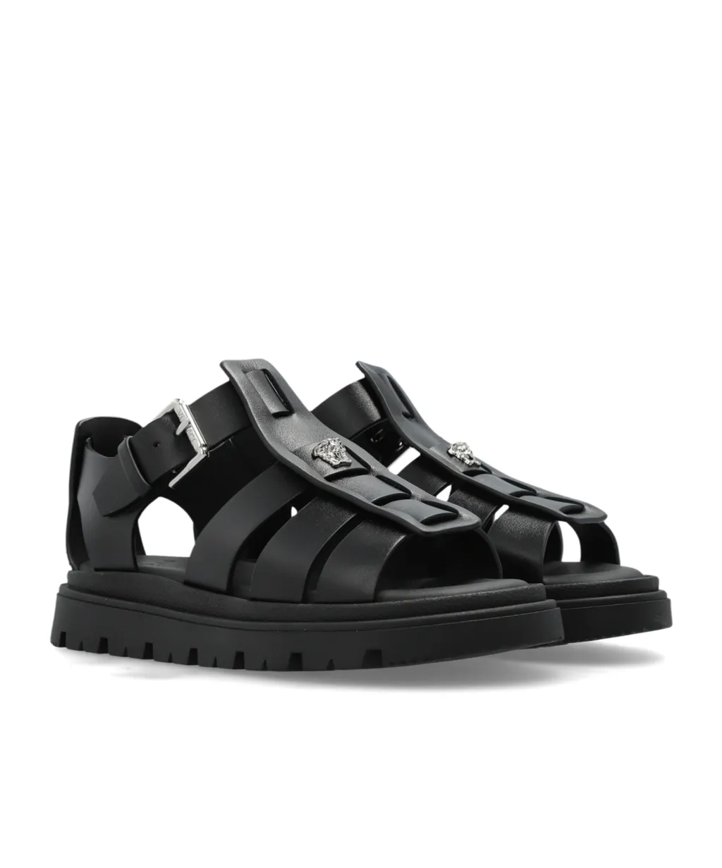 Versace Kids Logo Plaque Open Toe Sandals