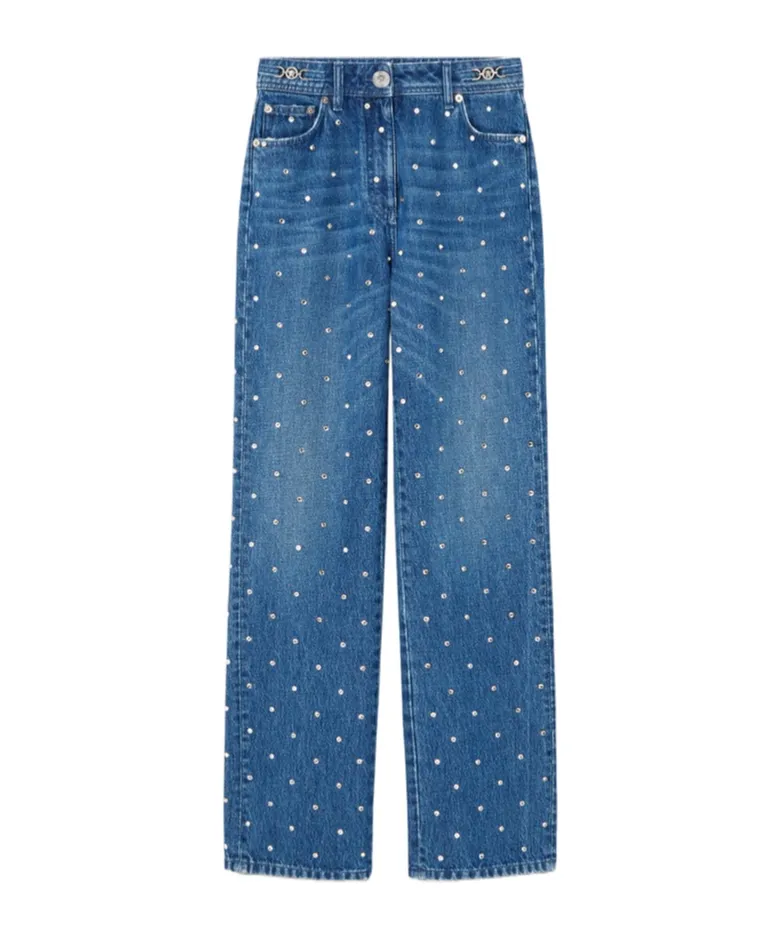 Versace Logo-Patch Stud Embellished Jeans