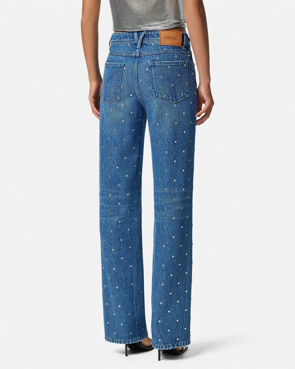 Versace Logo-Patch Stud Embellished Jeans