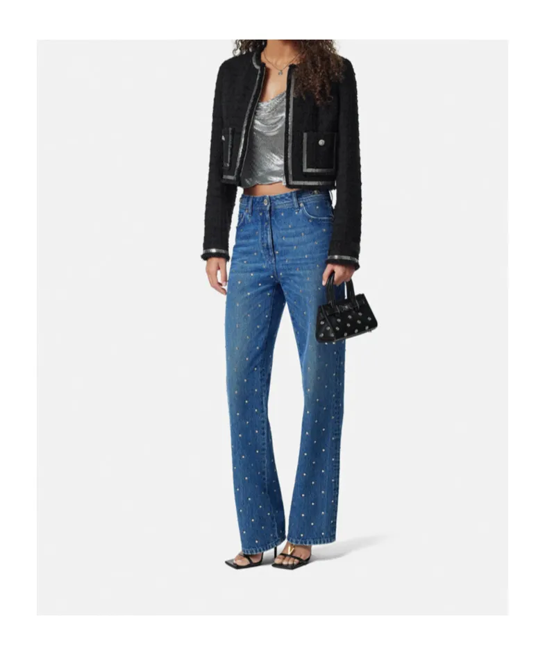 Versace Logo-Patch Stud Embellished Jeans