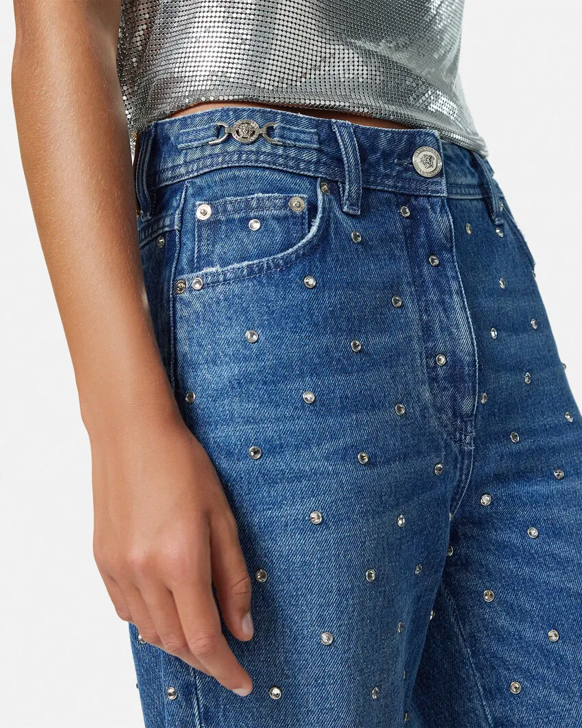 Versace Logo-Patch Stud Embellished Jeans