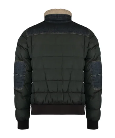 Denim-Panelled Bomber Jacket