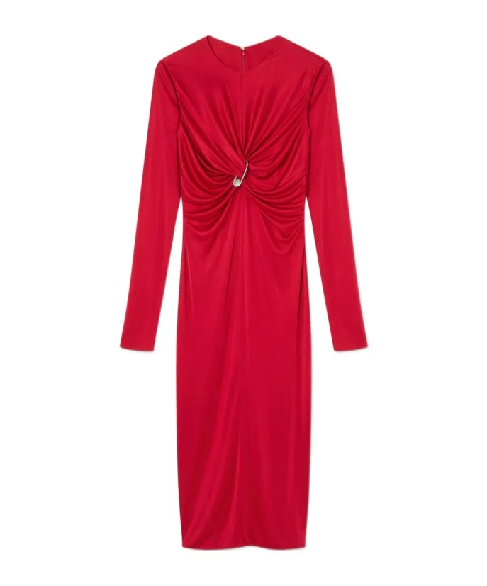 Versace Safety Pin Gathered Long-Sleeved Midi Dress