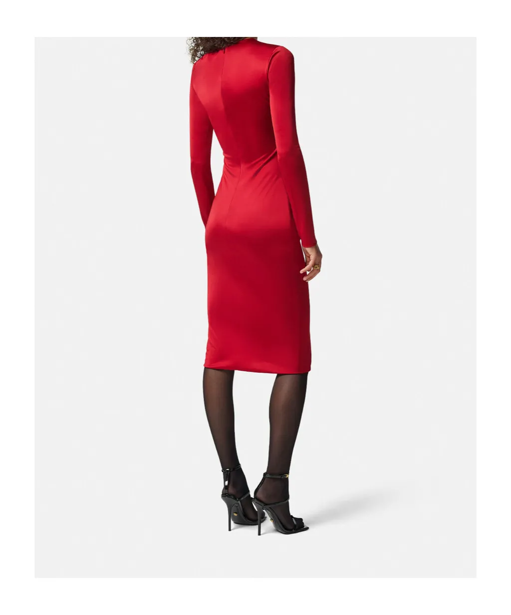 Versace Safety Pin Gathered Long-Sleeved Midi Dress