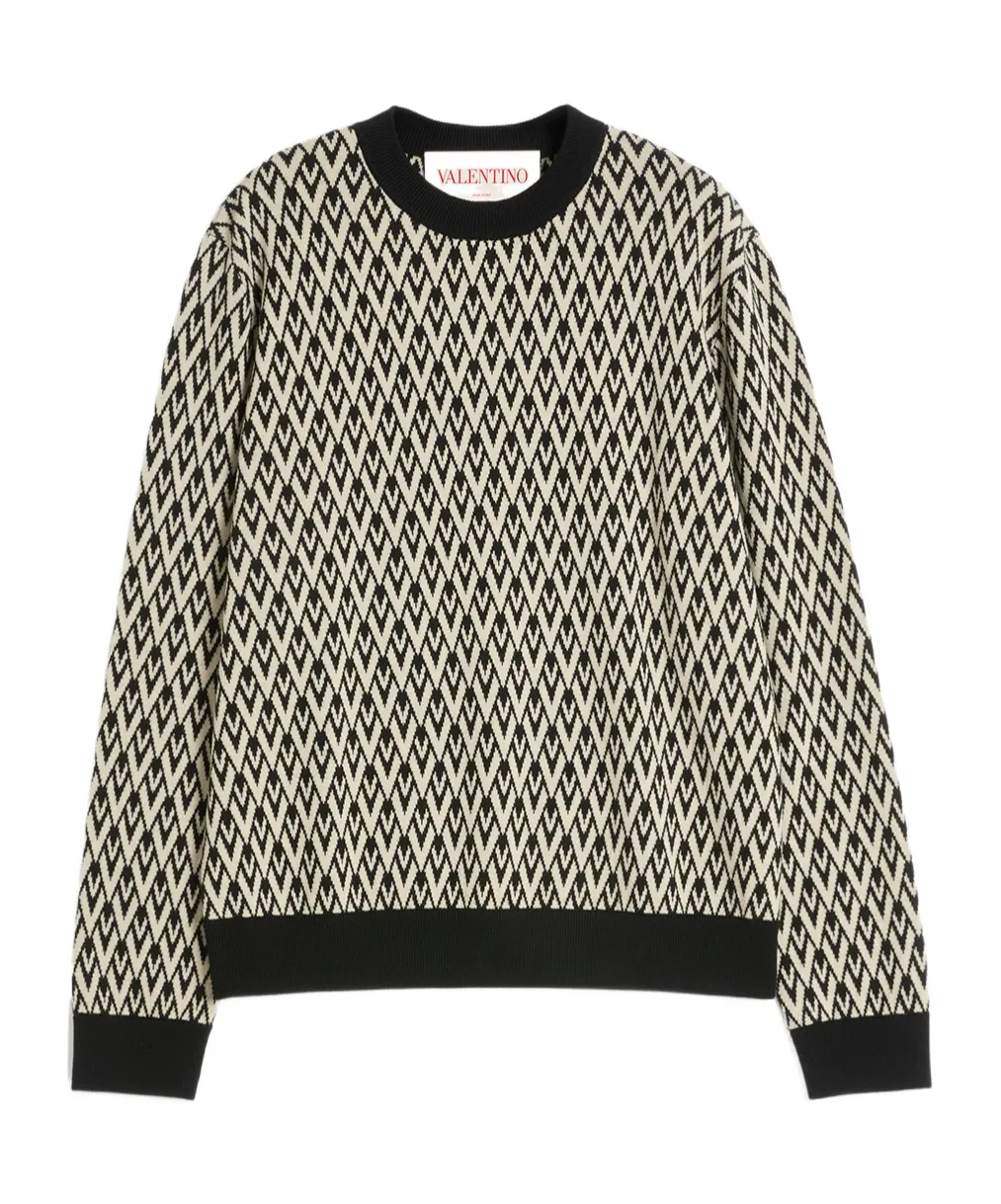 Crewneck Wool Jumper With Toute La V Jacquard Pattern