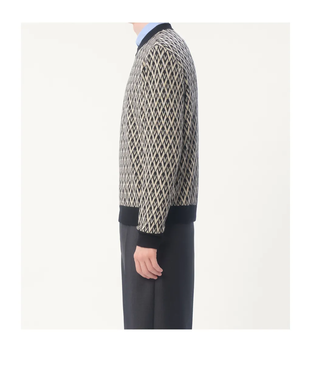 Crewneck Wool Jumper With Toute La V Jacquard Pattern