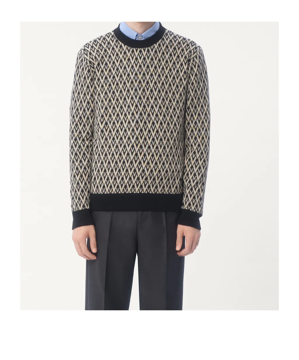 Crewneck Wool Jumper With Toute La V Jacquard Pattern