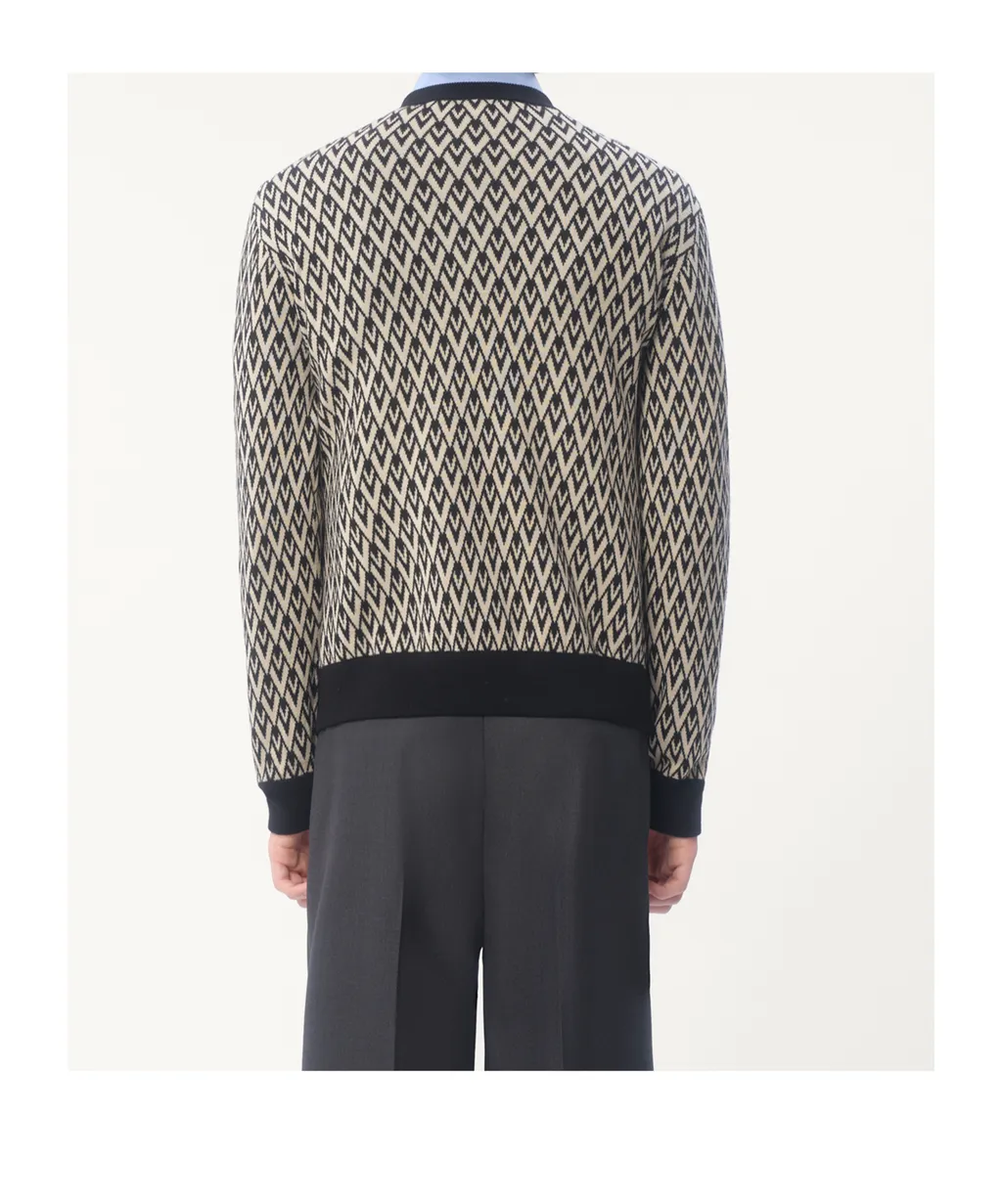 Crewneck Wool Jumper With Toute La V Jacquard Pattern
