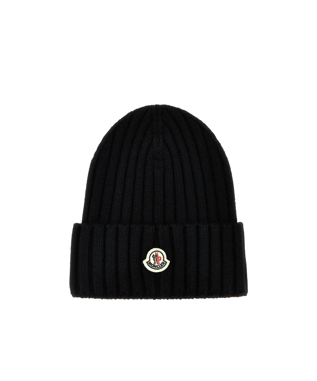Moncler Logo Patch Ribbed Beanie