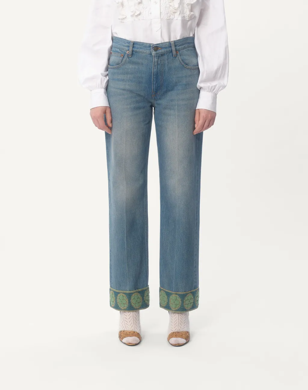 Valentino Logo Patch Straight Leg Jeans