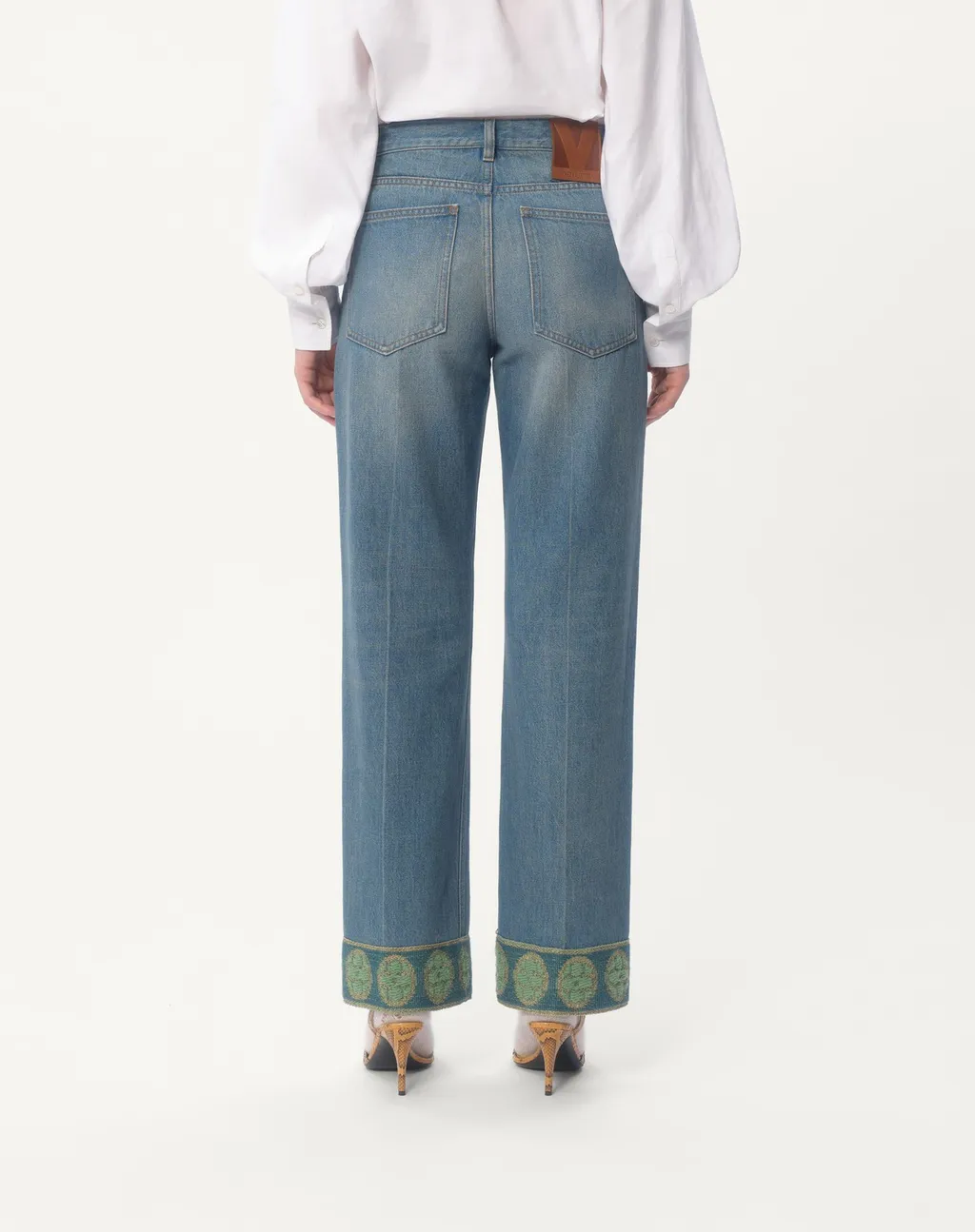 Valentino Logo Patch Straight Leg Jeans