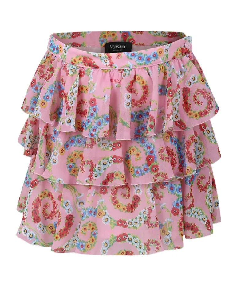 Versace Kids Floral Pritned Tiered Skirt