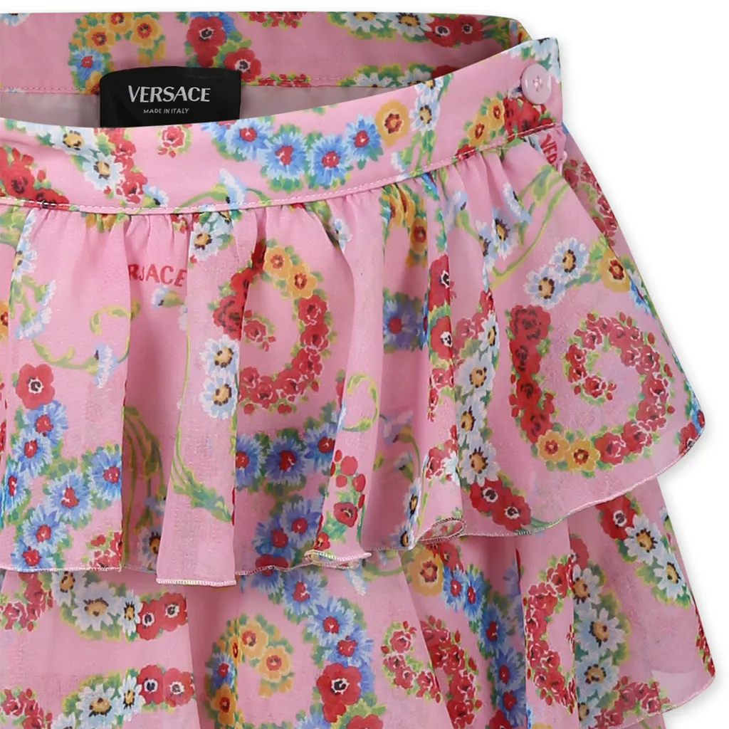 Versace Kids Floral Pritned Tiered Skirt