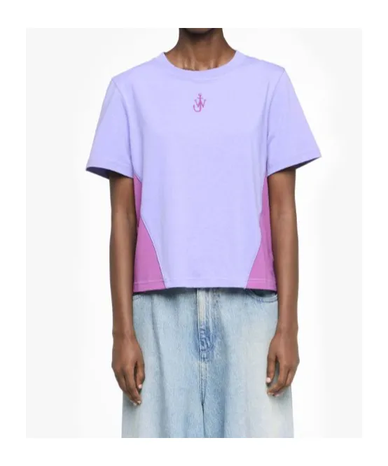 Jw Anderson Anchor Embroidery Panelled Cropped T-Shirt