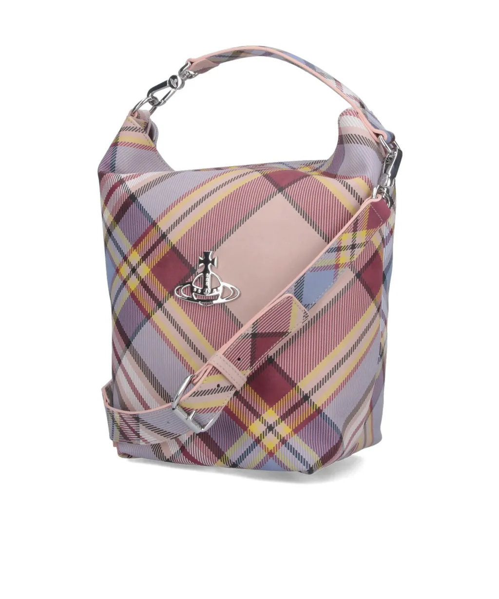 Vivienne Westwood Logo Plaque Checked Bucket Bag