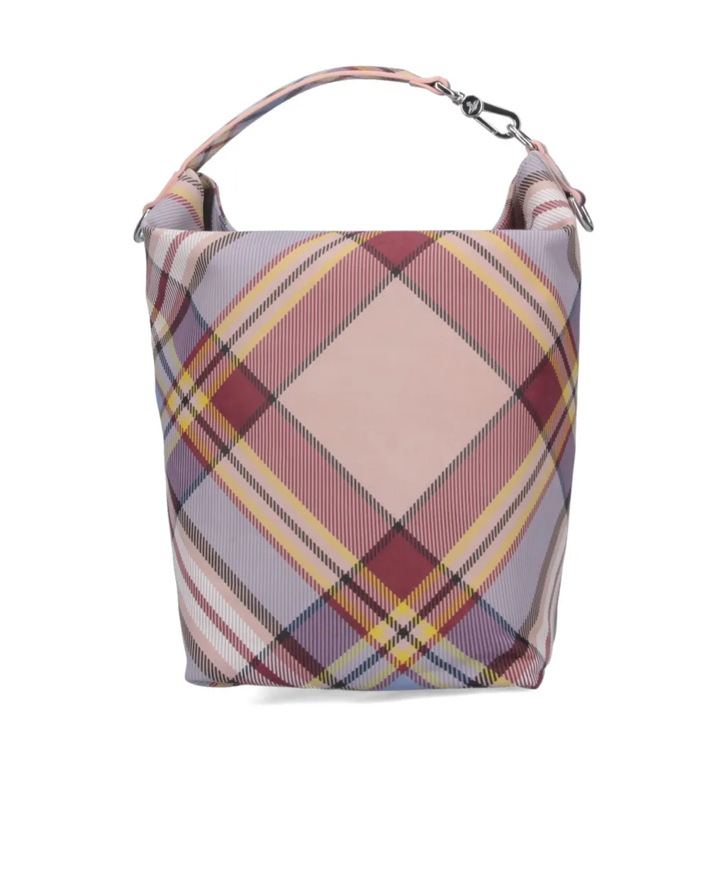 Vivienne Westwood Logo Plaque Checked Bucket Bag