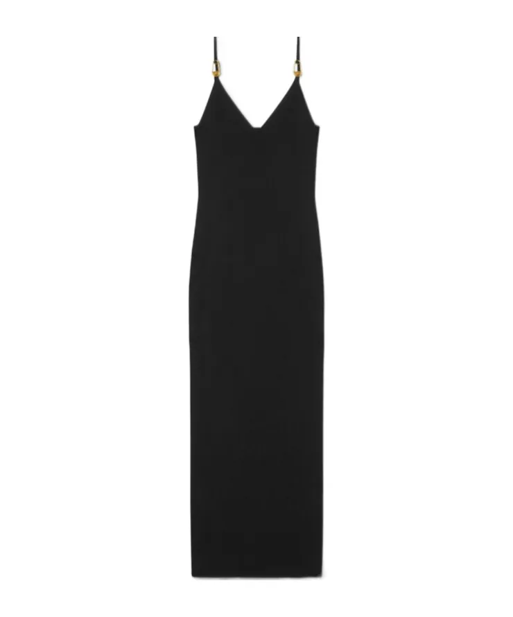 Versace Safety Pin Suspender Ribbed Midi Dress