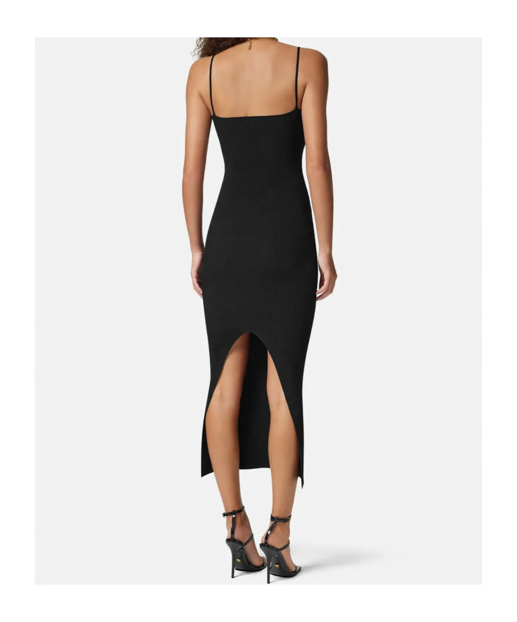 Versace Safety Pin Suspender Ribbed Midi Dress