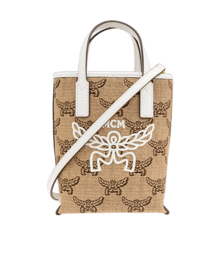 Mcm Monogrammed Logo Embroidered Tote Bag