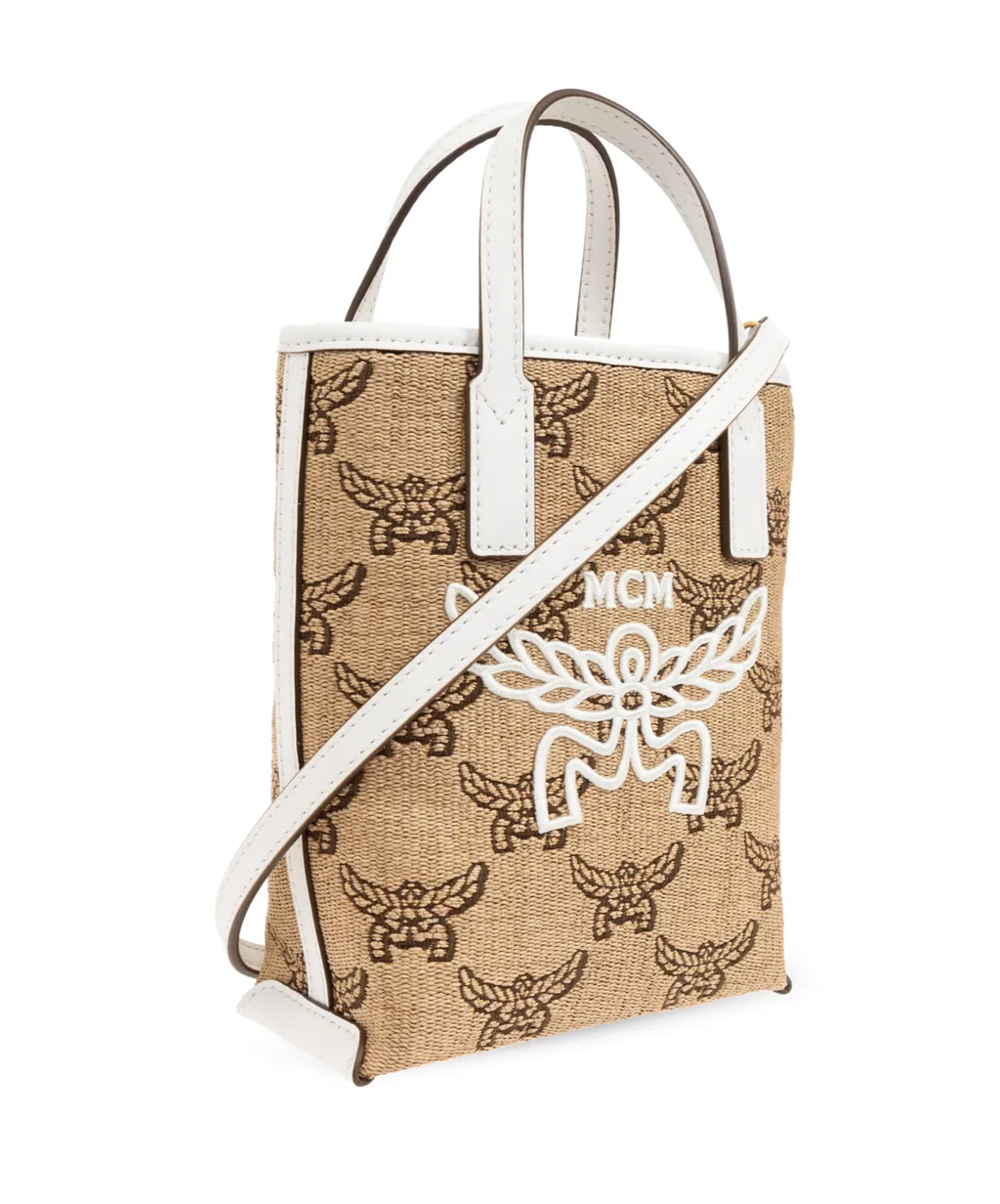 Mcm Monogrammed Logo Embroidered Tote Bag