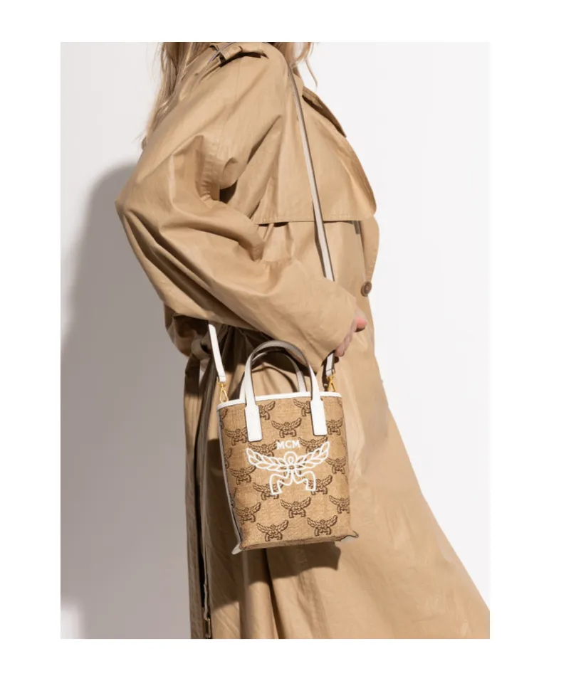 Mcm Monogrammed Logo Embroidered Tote Bag