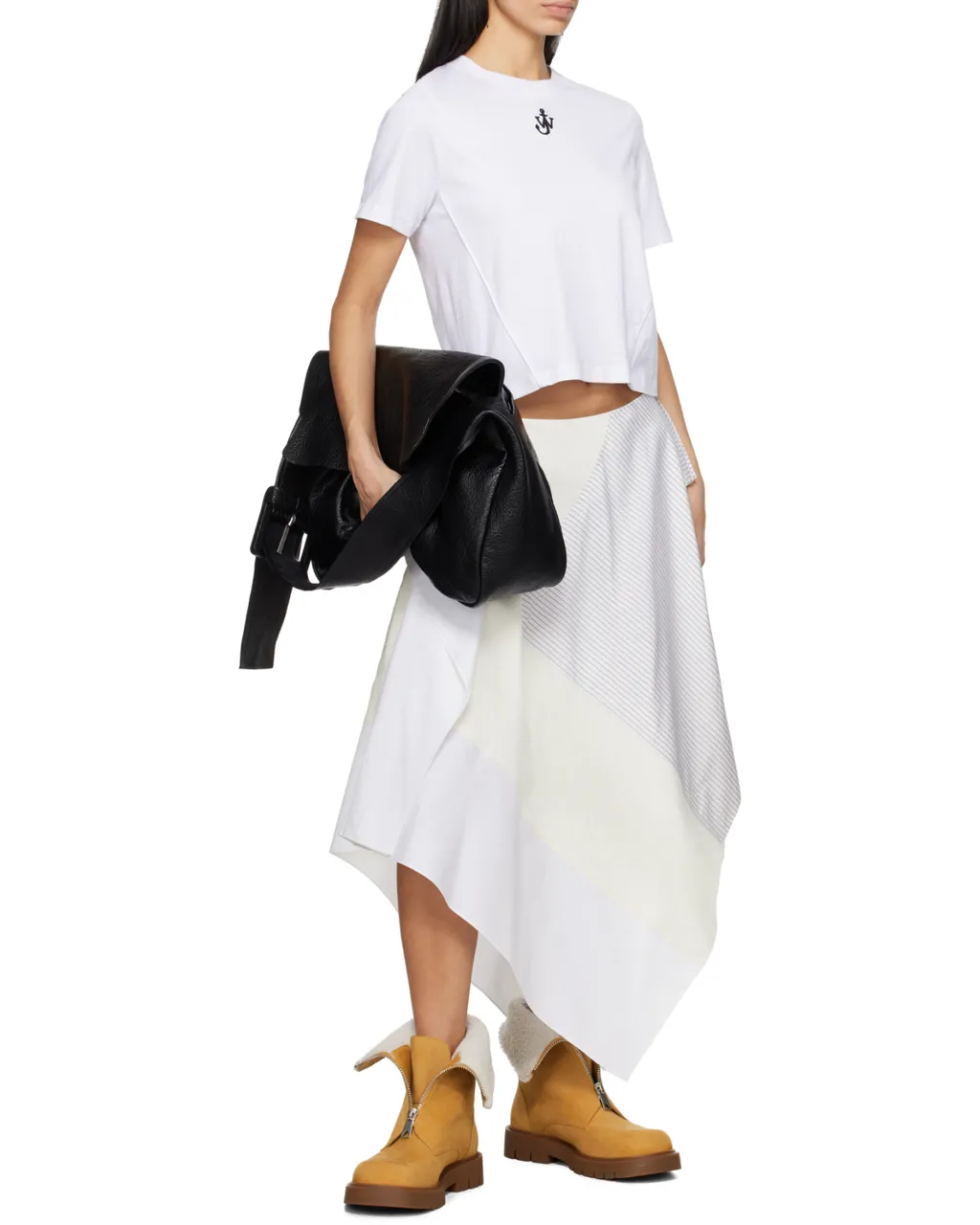 Jw Anderson Anchor Logo Cropped Panelled T-Shirt