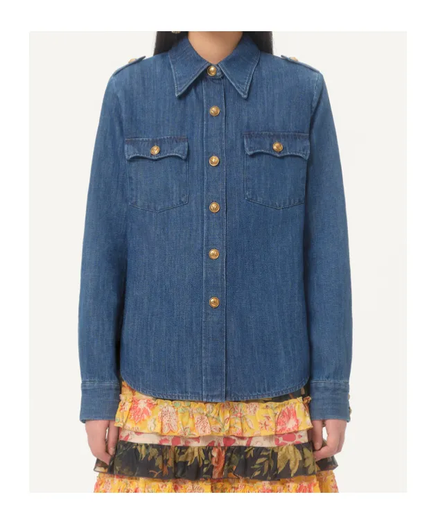 Valentino Ruffled Curved Hem Deim Shirt