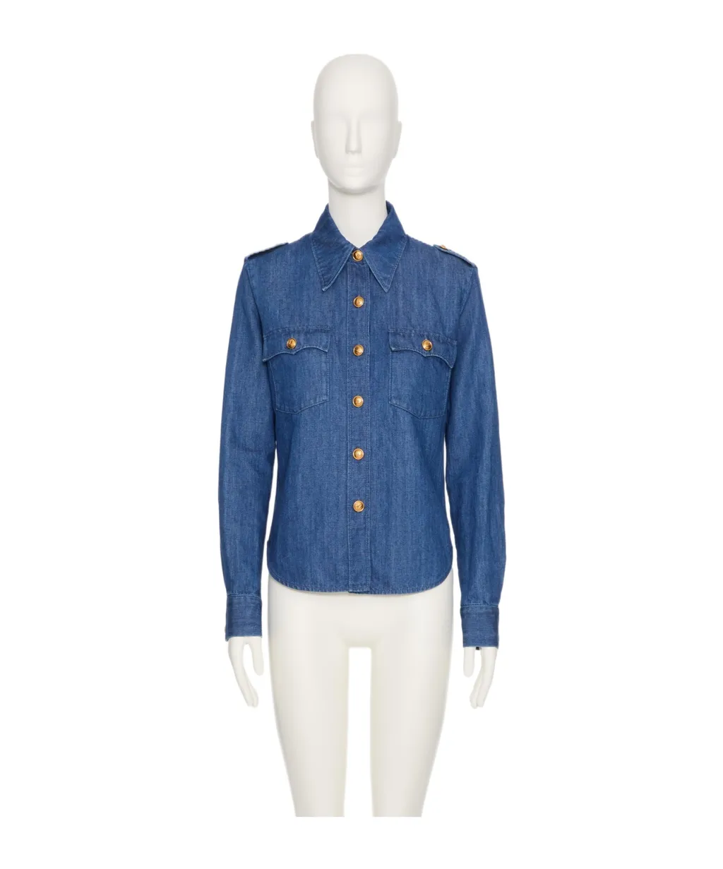 Valentino Ruffled Curved Hem Deim Shirt