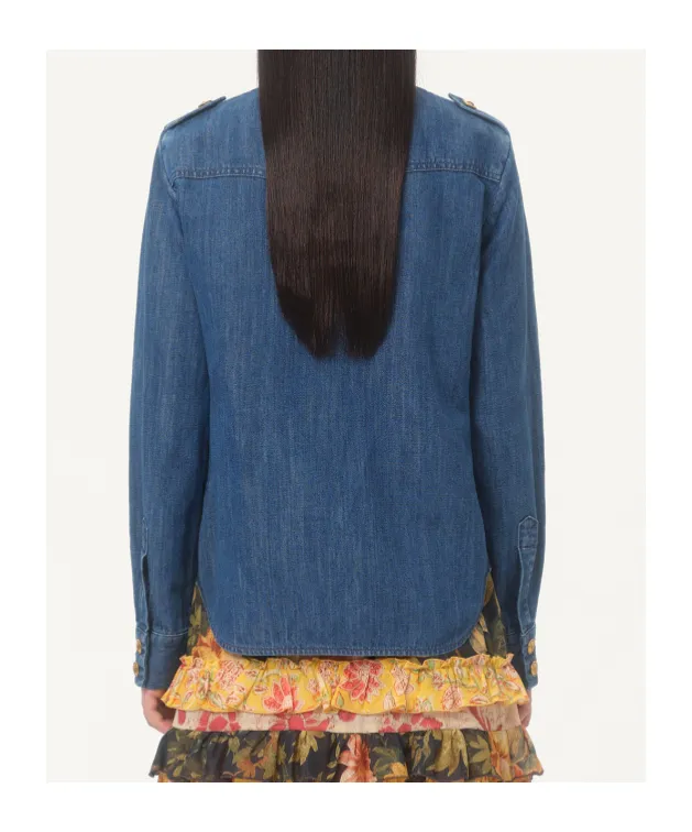 Valentino Ruffled Curved Hem Deim Shirt