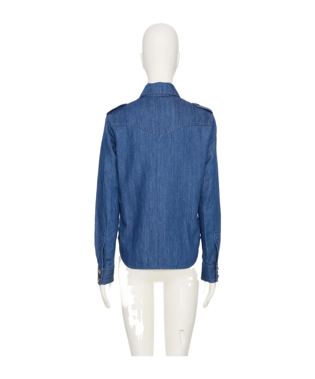 Valentino Ruffled Curved Hem Deim Shirt