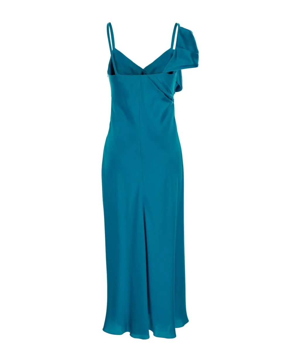 Alberta Ferretti Satin Cocktail Longuette Midi Dress