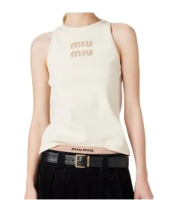 Miu Miu Logo-Embellished Ribbed Sleeveless Top
