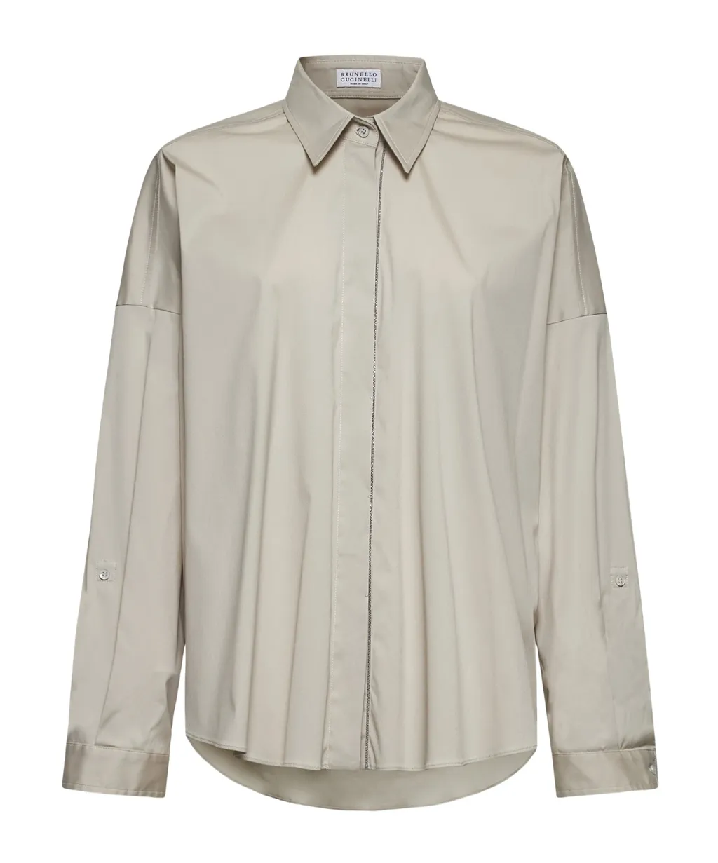 Brunello Cucinelli Monili-Trim Curved Hem Shirt