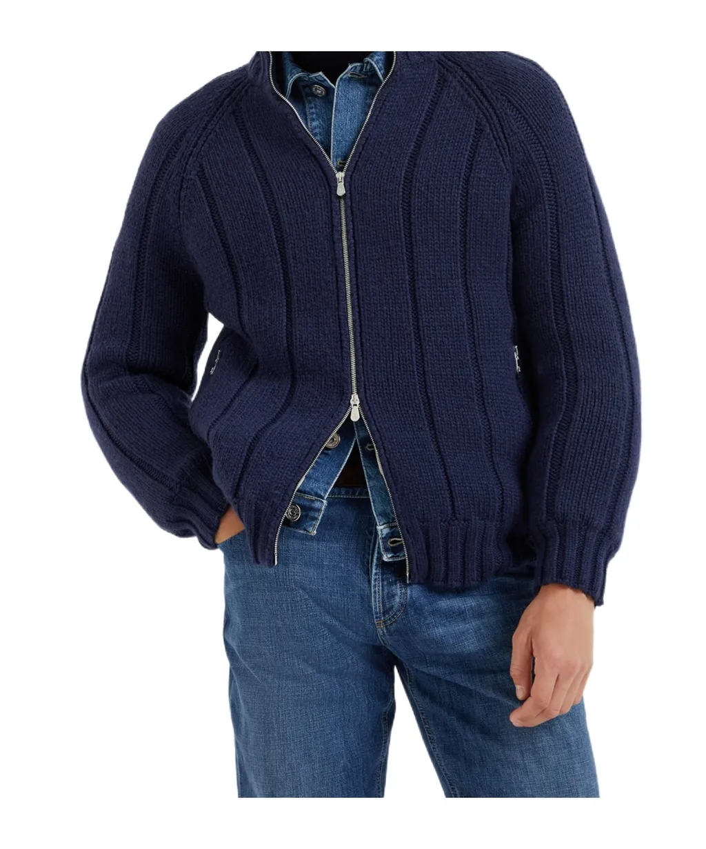 Brunello Cucinelli Zip-Up Ribbed-Knit Jacket