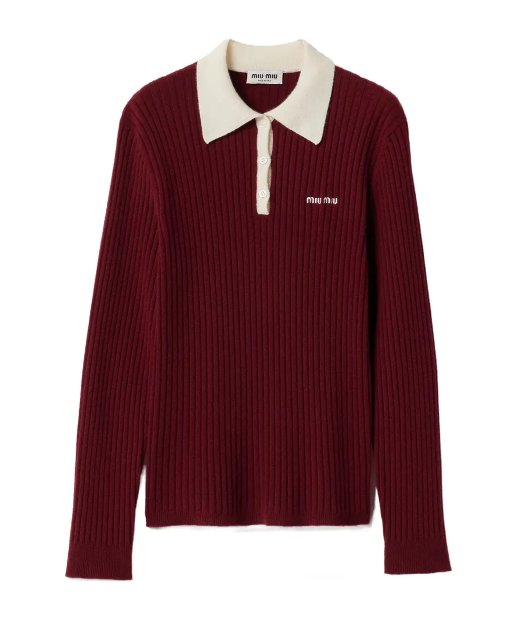 Miu Miu Long-Sleeved Knitted Polo Shirt