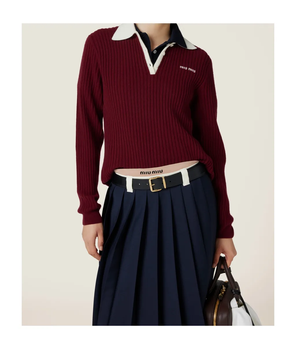 Miu Miu Long-Sleeved Knitted Polo Shirt