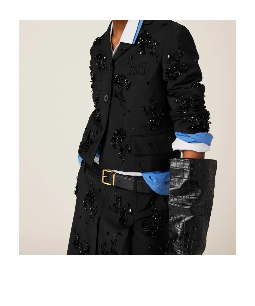 Embroidered Single-Breasted Kid Mohair Jacket