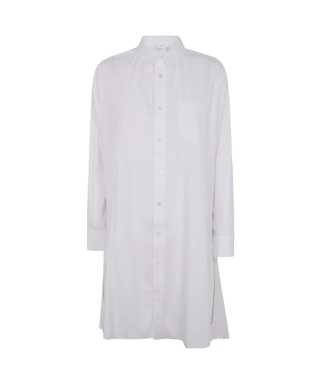 Sacai Pleated Zip Detailed Midi Shirt Dress