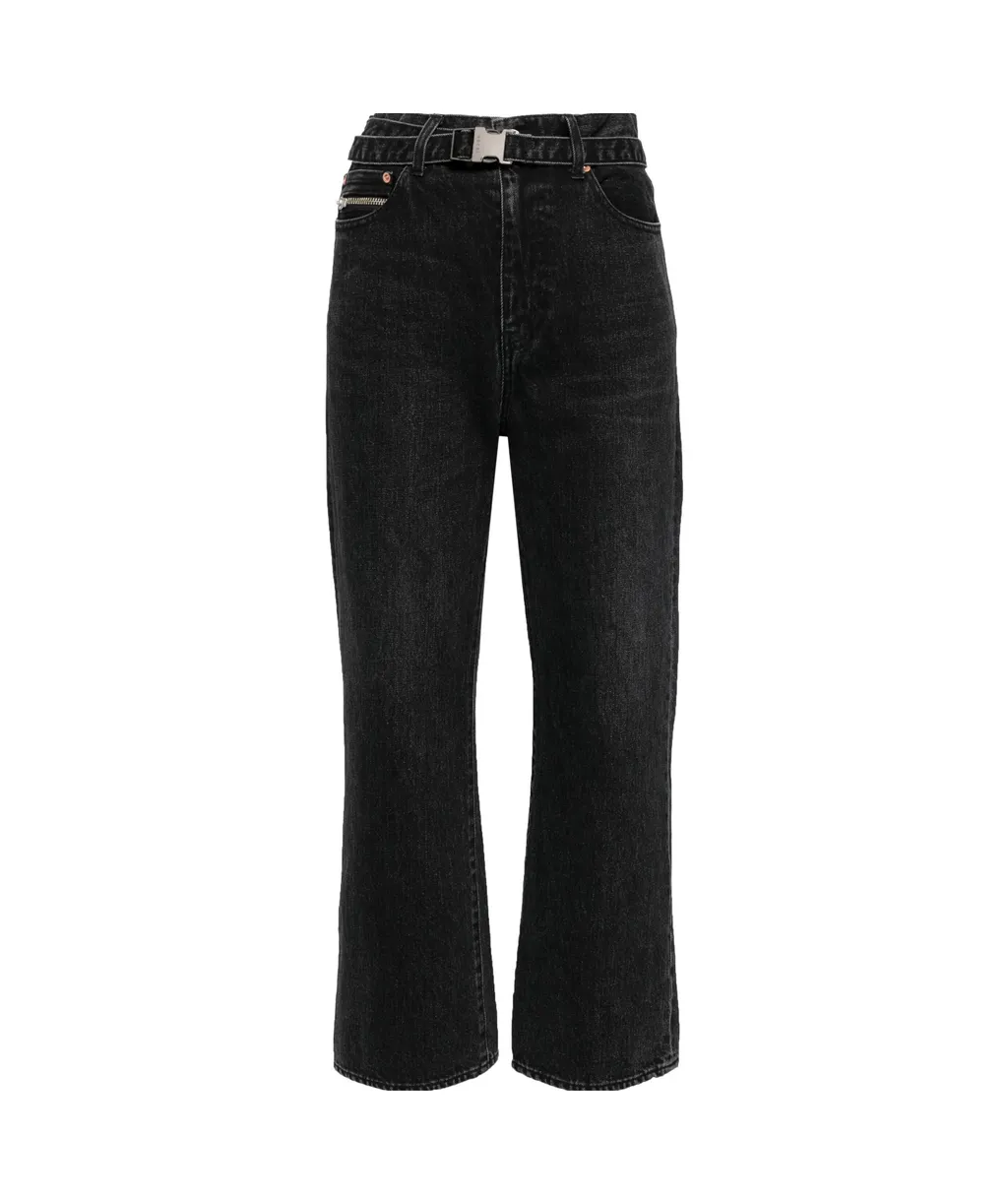 Straight-Leg Belted Cropped Jeans