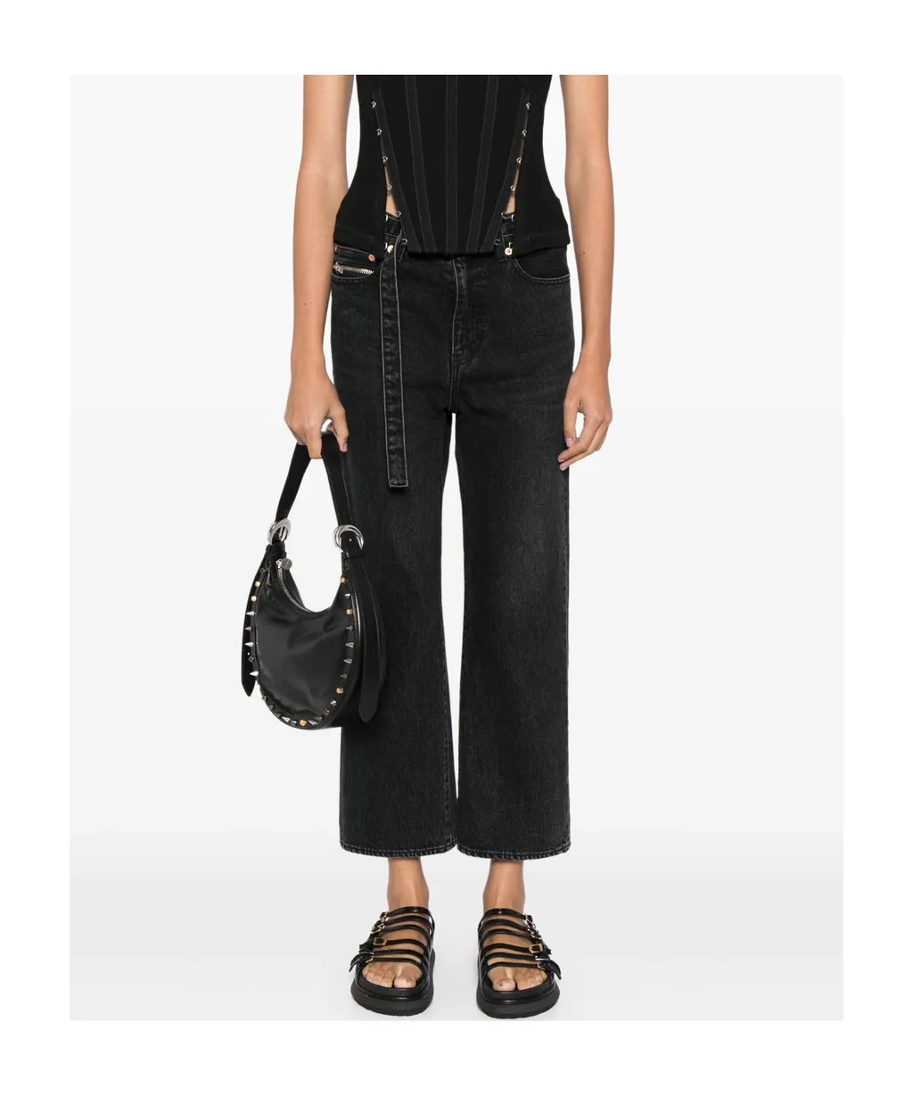 Straight-Leg Belted Cropped Jeans