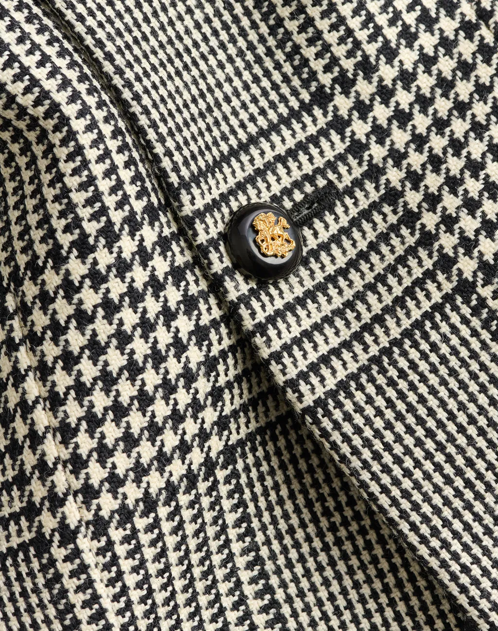 Single-Breasted Wool Jacket With Check Pattern On Houndstooth