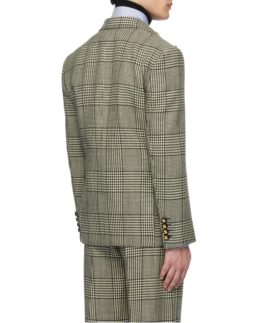 Single-Breasted Wool Jacket With Check Pattern On Houndstooth