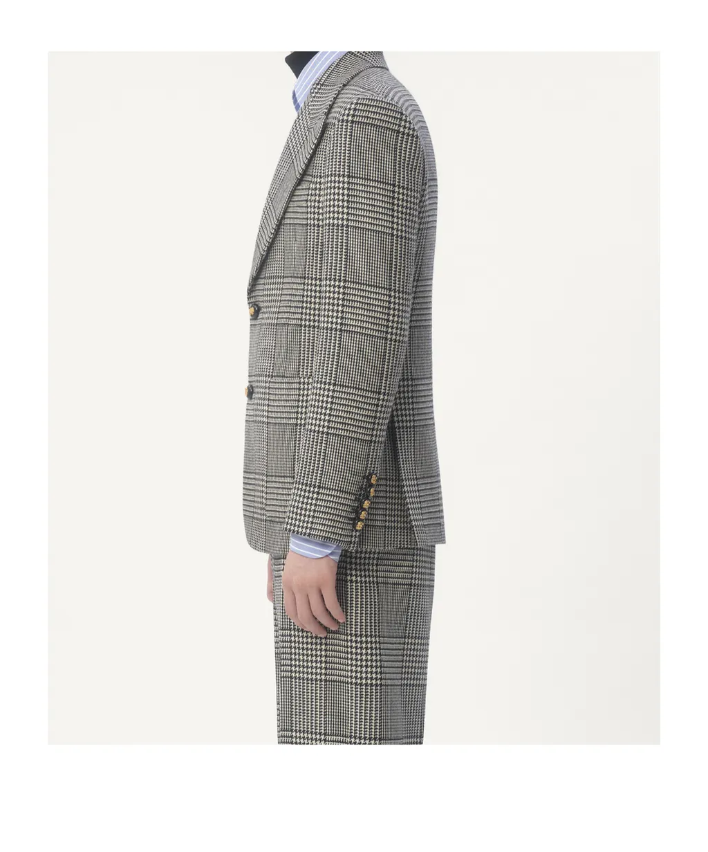 Single-Breasted Wool Jacket With Check Pattern On Houndstooth
