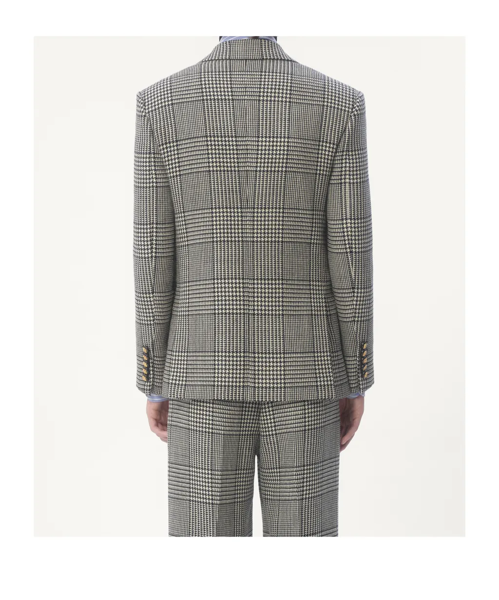 Single-Breasted Wool Jacket With Check Pattern On Houndstooth