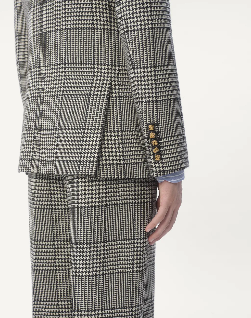 Single-Breasted Wool Jacket With Check Pattern On Houndstooth